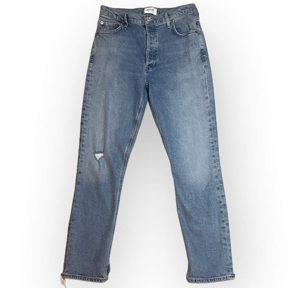 AGOLDE Denim Jeans size 27 Woman’s Slim Ankle Slit Detail Distressed Button Fly